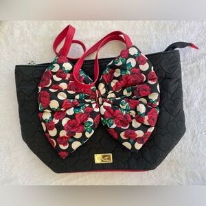 Betsey Johnson Rare Black and Red Heart Bow Tote